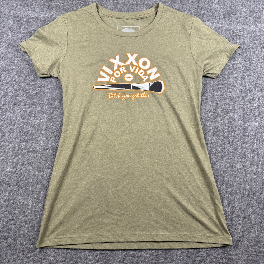 VIXXON Shirt Womens Medium Green Por Vida Makeup Graphic Tee Dixxon